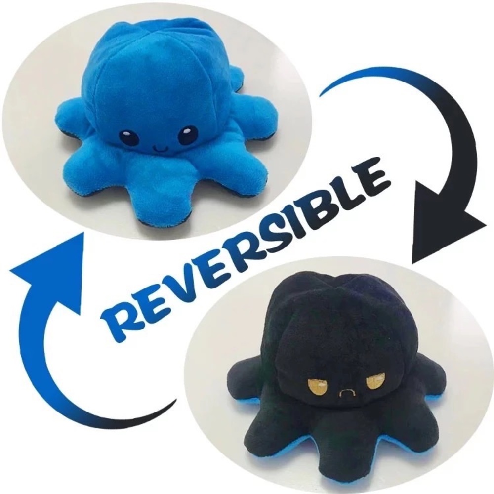 Blue and black reversible mood plushie 🐙